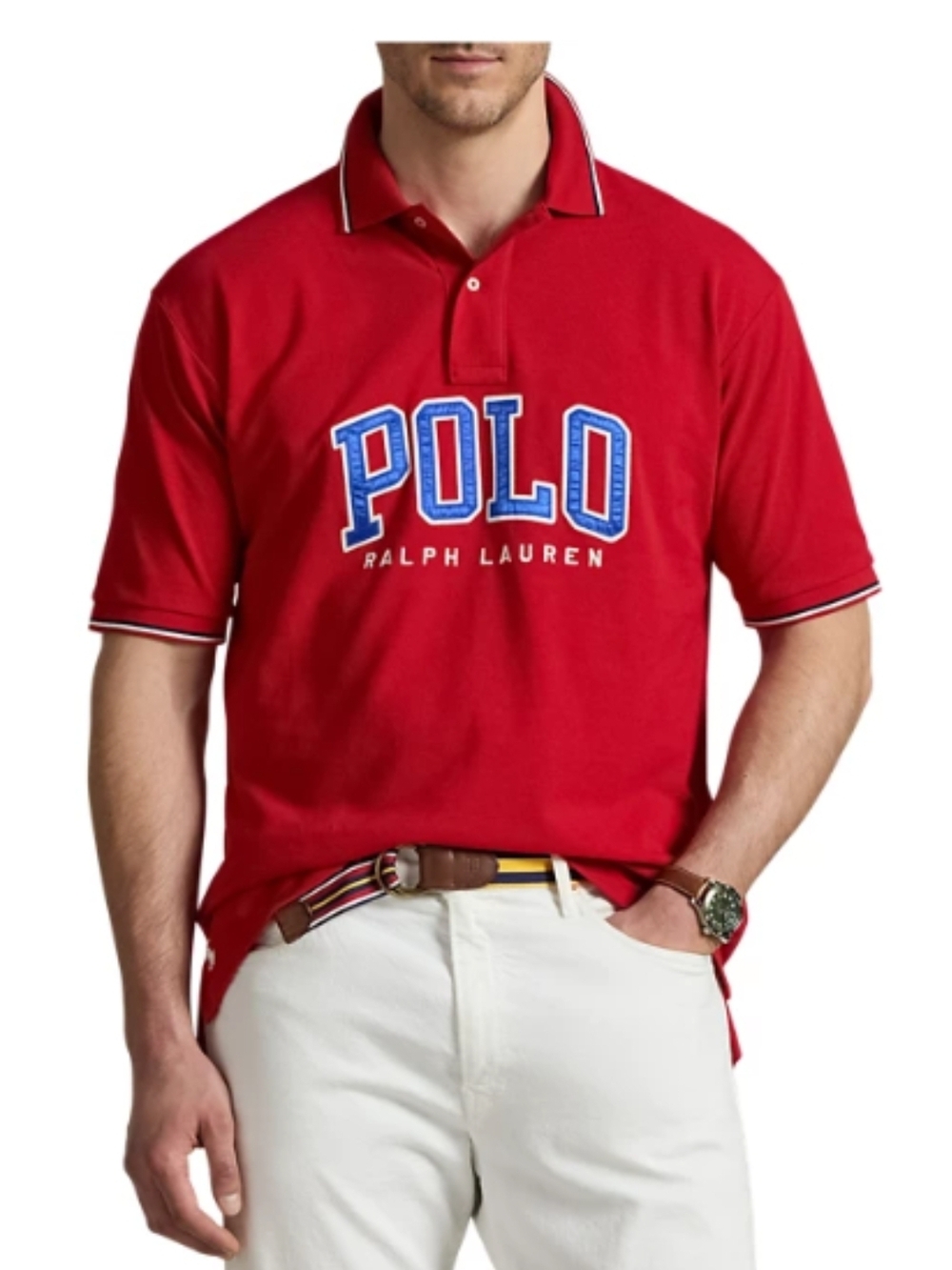 Ralph Lauren Red Mesh Polo Shirt with Blue Logo
